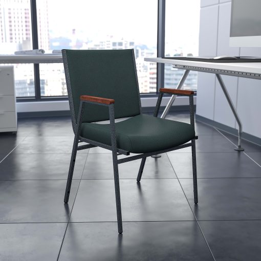 Flash Furniture HERCULES Series Stack Accent Chair With Arms, Green Patterned Fabric/Silvervein Frame - Image 2