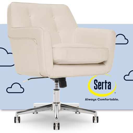 Serta® Ashland Home Bonded Leather Mid-Back Office Chair, Cream/Chrome - Image 2