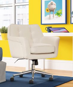 Serta® Ashland Home Bonded Leather Mid-Back Office Chair, Cream/Chrome