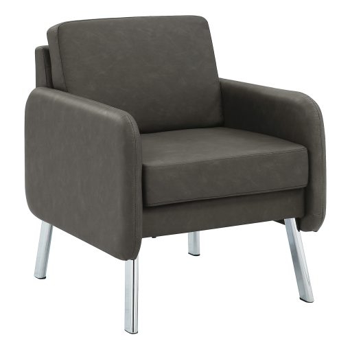 Office Star Faux Leather Lounge Guest Chair, Charcoal