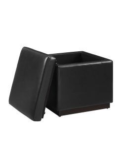 Linon Brenock Square Faux Leather Storage Ottoman, 18″H x 18″W x 18″D, Black/Walnut 2