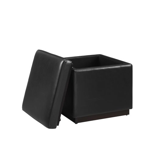 Linon Brenock Square Faux Leather Storage Ottoman, 18"H x 18"W x 18"D, Black/Walnut - Image 2