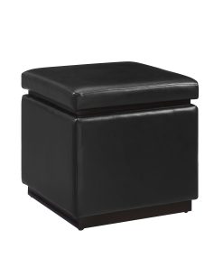 Linon Brenock Square Faux Leather Storage Ottoman, 18"H x 18"W x 18"D, Black/Walnut