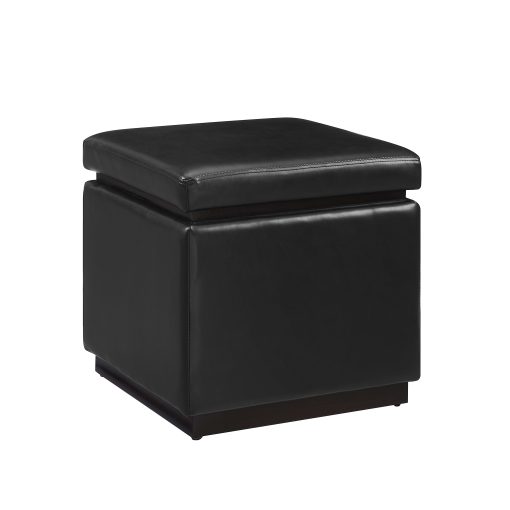Linon Brenock Square Faux Leather Storage Ottoman, 18"H x 18"W x 18"D, Black/Walnut