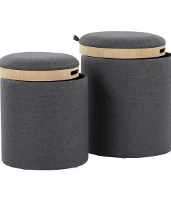 LumiSource Tray Nesting Ottoman Set, Charcoal/Natural, Set Of 2 Ottomans