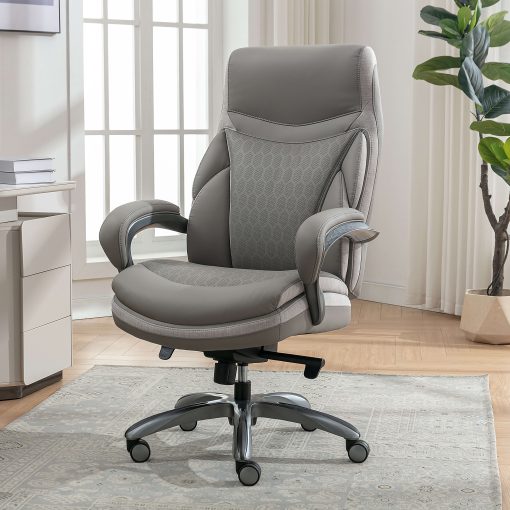 Shaquille O'Neal™ Maximos Big & Tall Ergonomic Vegan Leather High-Back Executive Office Chair, Gray/Silver, BIFMA Compliant