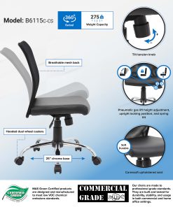 Boss Office Products Budget Fabric Mesh-Back Task Chair, Black/Silver 2