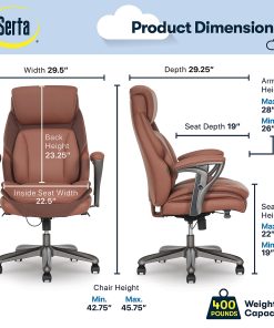 Serta® SmartLayers™ Everett Big & Tall Ergonomic Vegan Leather High-Back Executive Office Chair, Cognac/Dark Gray 2