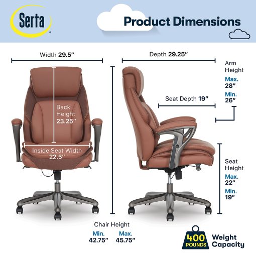 Serta® SmartLayers™ Everett Big & Tall Ergonomic Vegan Leather High-Back Executive Office Chair, Cognac/Dark Gray - Image 2