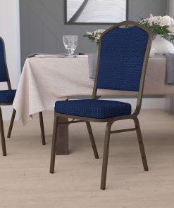 Flash Furniture HERCULES Fabric Crown-Back Stacking Banquet Chair, Navy Pattern/Gold