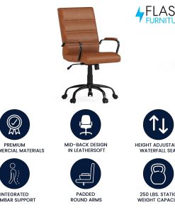 Flash Furniture LeatherSoft™ Faux Leather Mid-Back Office Chair, Brown/Black/Chrome 2