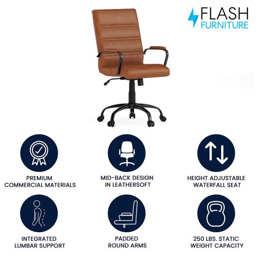 Flash Furniture LeatherSoft™ Faux Leather Mid-Back Office Chair, Brown/Black/Chrome - Image 2