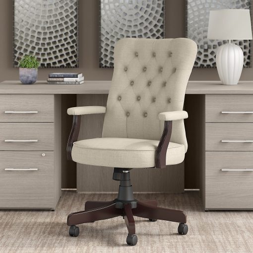 Bush® Business Furniture Arden Lane High-Back Tufted Office Chair With Arms, Cream Fabric, Standard Delivery - Image 2