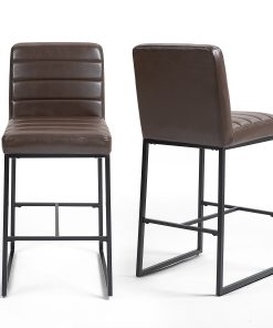 Glamour Home Belisario Faux Leather Bar Stools With Backs, Brown/Black, Set Of 2 Stools 2