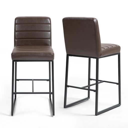 Glamour Home Belisario Faux Leather Bar Stools With Backs, Brown/Black, Set Of 2 Stools - Image 2