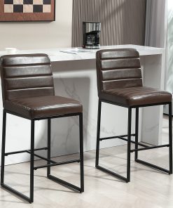 Glamour Home Belisario Faux Leather Bar Stools With Backs, Brown/Black, Set Of 2 Stools