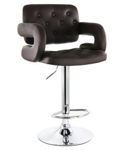Elama Faux Leather Tufted Bar Stool, Brown/Chrome 2