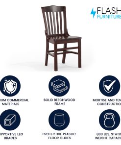 Flash Furniture HERCULES Series Finished School House Back Wooden Restaurant Chair, Walnut 2