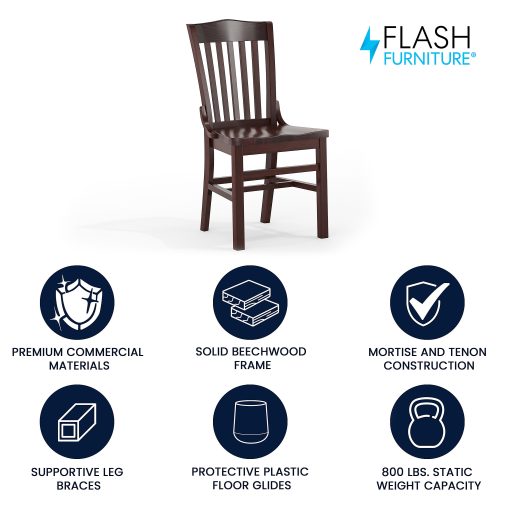 Flash Furniture HERCULES Series Finished School House Back Wooden Restaurant Chair, Walnut - Image 2