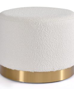 Glamour Home Bellini Bouclé Fabric Ottoman, 16-1/2”H x 20”W x 20”D, White/Gold 2