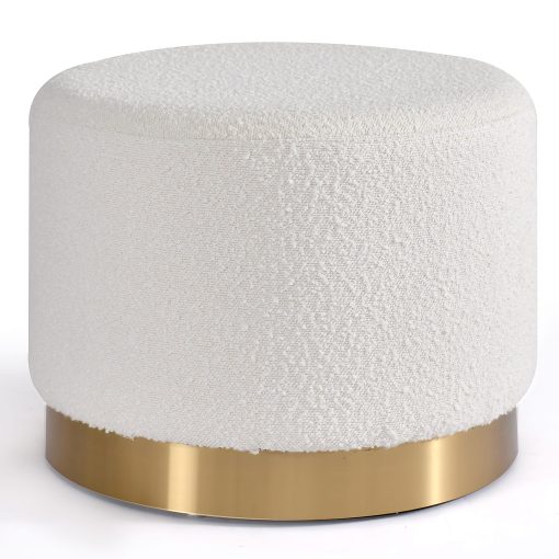 Glamour Home Bellini Bouclé Fabric Ottoman, 16-1/2”H x 20”W x 20”D, White/Gold - Image 2