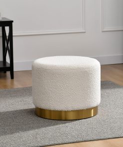 Glamour Home Bellini Bouclé Fabric Ottoman, 16-1/2”H x 20”W x 20”D, White/Gold
