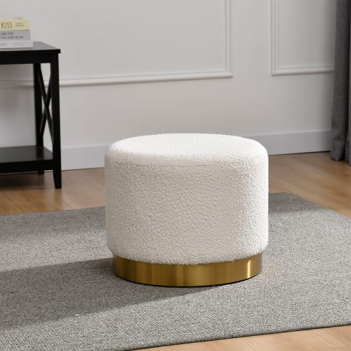 Glamour Home Bellini Bouclé Fabric Ottoman, 16-1/2”H x 20”W x 20”D, White/Gold