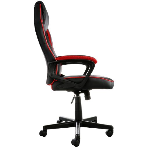 Elama Faux Leather/Mesh/Fabric High-Back Adjustable Office Task Chair, Black/Red Trim - Image 2