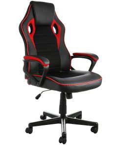 Elama Faux Leather/Mesh/Fabric High-Back Adjustable Office Task Chair, Black/Red Trim