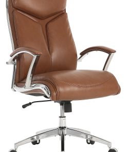 Realspace® Modern Comfort Verismo Bonded Leather High-Back Executive Office Chair, Brown/Chrome, BIFMA Compliant 2