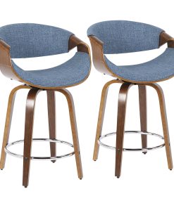 LumiSource Curvini 24'' Counter Stools, Blue Seat/Walnut Frame, Set Of 2 Stools