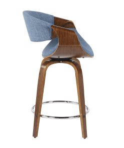 LumiSource Curvini 24” Counter Stools, Blue Seat/Walnut Frame, Set Of 2 Stools 2