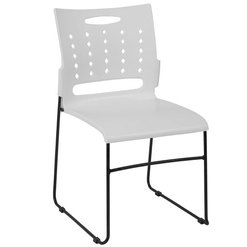 Flash Furniture Sled-Base Stacking Chair With Handle And Air-Vent Back, White/Black - Image 2