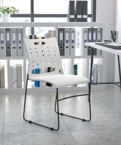 Flash Furniture Sled-Base Stacking Chair With Handle And Air-Vent Back, White/Black