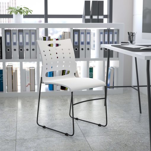 Flash Furniture Sled-Base Stacking Chair With Handle And Air-Vent Back, White/Black