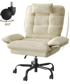 Bestier Ergonomic Velvet High-Back Swivel Executive Office Chair With Adjustable Padded Arms And Padded Headrest, Beige 2