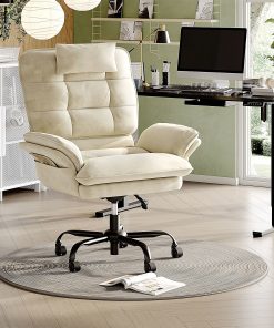Bestier Ergonomic Velvet High-Back Swivel Executive Office Chair With Adjustable Padded Arms And Padded Headrest, Beige