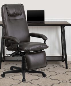 Flash Furniture Ergonomic LeatherSoft™ Faux Leather High-Back Reclining Swivel Chair, Brown/Black