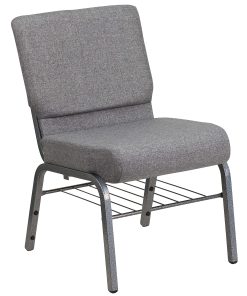 Flash Furniture HERCULES Series 21”W Church Chair w/ Book Rack, Gray/Silver Vein 2