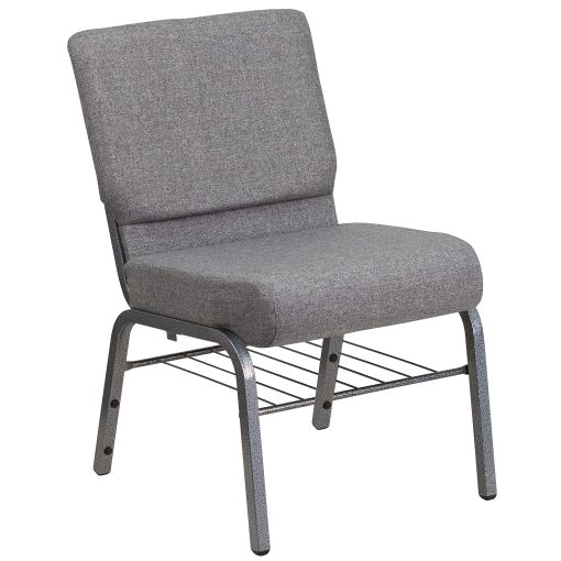 Flash Furniture HERCULES Series 21''W Church Chair w/ Book Rack, Gray/Silver Vein - Image 2