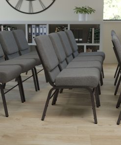 Flash Furniture HERCULES Series 21''W Church Chair w/ Book Rack, Gray/Silver Vein