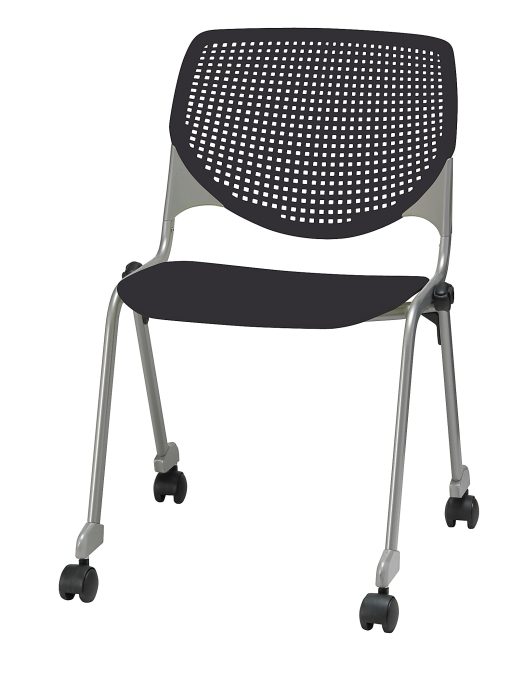 KFI Studios KOOL  With Casters Plastic Seat, Plastic Back Stacking Chair, 22" Seat Width, Black Seat/Silver Frame, Quantity: 1