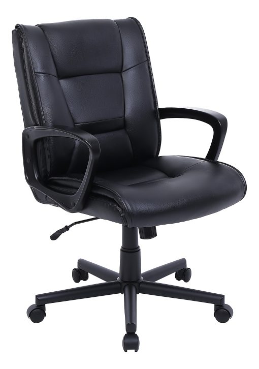 Realspace® Rezzi Vegan Leather Mid-Back Manager Office Chair, Black