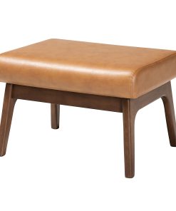 Baxton Studio Bianca Ottoman, Tan/Walnut Brown