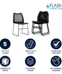 Flash Furniture HERCULES Series Stack Chairs, Black, Set Of 5 Chairs 2