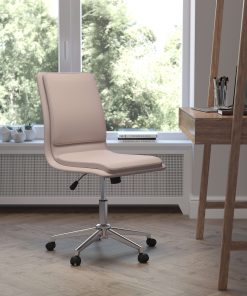 Flash Furniture Madigan Faux Leather Mid-Back Armless Swivel Task Office Chair, Taupe