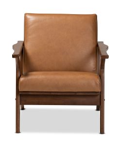 Baxton Studio Bianca Effect Lounge Chair, Tan/Walnut Brown 2
