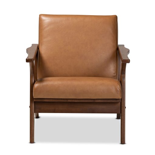 Baxton Studio Bianca Effect Lounge Chair, Tan/Walnut Brown - Image 2