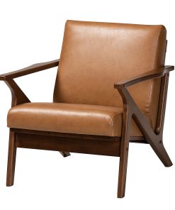 Baxton Studio Bianca Effect Lounge Chair, Tan/Walnut Brown