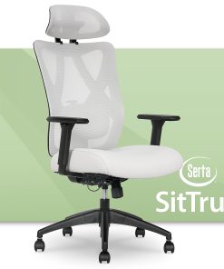 Serta® SitTrue™ Ridgefield Ergonomic Mesh/Vegan Leather High-Back Task Chair, 51% Recycled, White/Black 2